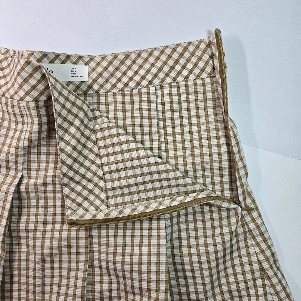 ELODIE Women's Size Medium Pleated Mini Skirt Clay Plaid Stretchy - Picture 4 of 7